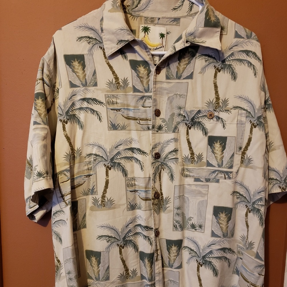 Banana cabana Large 100% silk Hawaiian camp
